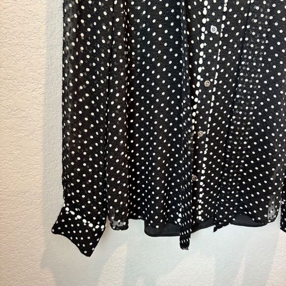J. Crew Black White Polka Dot Silk Swiss Dot Tie Front Button Down Blouse 4 EUC - Picture 2 of 7